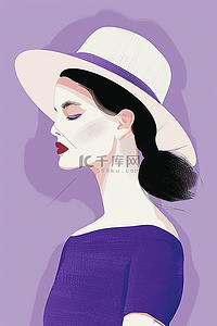 紫色背景纯色插画图片_优雅妇女节女士手绘插画