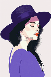 紫色背景纯色插画图片_优雅妇女节女士手绘插画