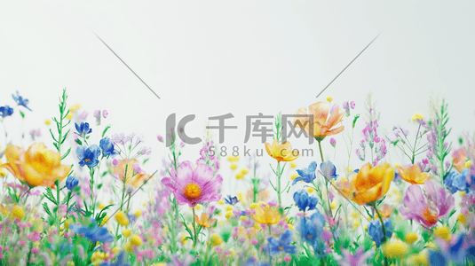 春天彩色花卉插画图片_彩色简约花卉绘画花朵花丛的插画2
