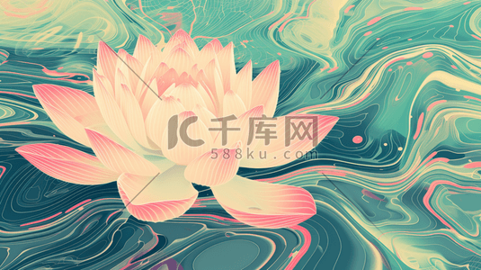 流线线条插画图片_简约唯美艺术荷花叶片纹理的插画2