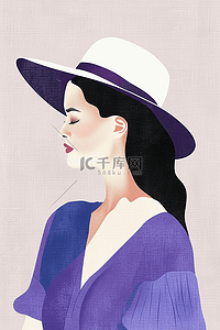 紫色背景纯色插画图片_妇女节女士优雅手绘插画