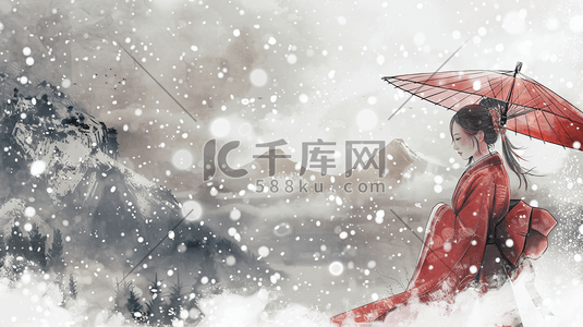 冬季绘画插画图片_古风中国风冬季冬天雪景汉服女性插画