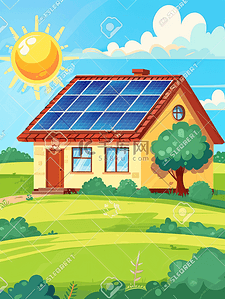 光伏设备插画图片_乡村建筑中的太阳能光伏板