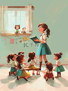老师励志语插画图片_老师鼓励学习的小女孩