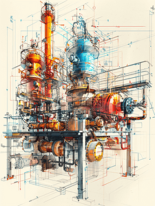 机械框架插画图片_能源机械图纸
