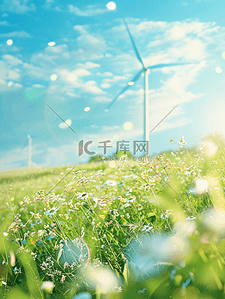 绿野插画图片_风车与绿野电力新能源