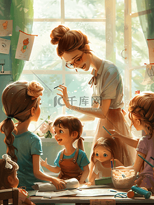 相互鼓励插画图片_老师鼓励学习的小女孩