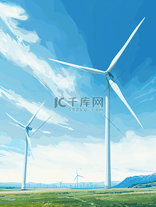 绿氢能源插画图片_环保能源风电场