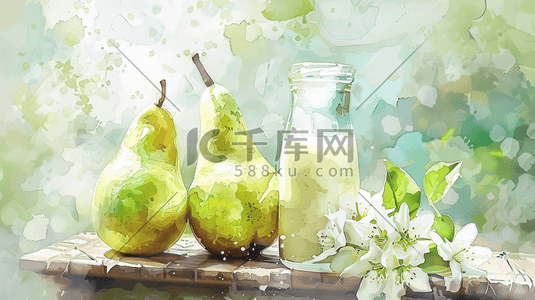 水杯简约插画图片_绿色简约清新艺术绘画梨子花朵的插画26