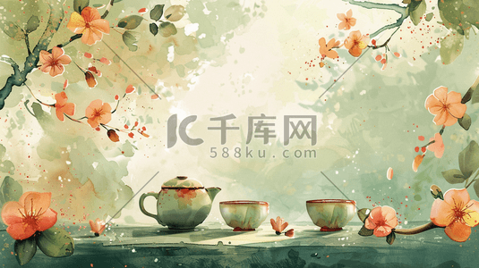 茶壶插画图片_简约绘画国画艺术风格梅花茶壶的插画5