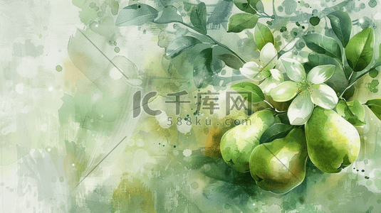 水杯简约插画图片_绿色简约清新艺术绘画梨子花朵的插画32