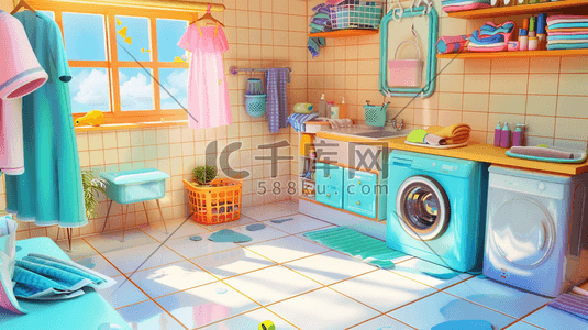 室内简约浴室洗衣房的插画9