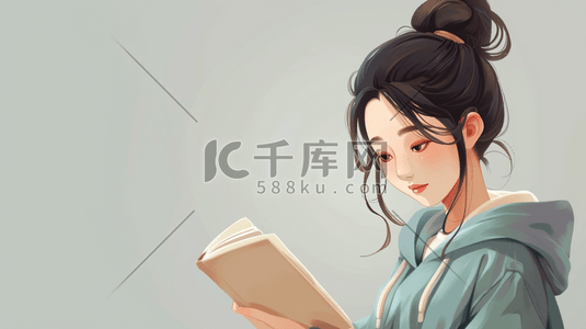 简约现代青春女孩看书的背景2矢量插画