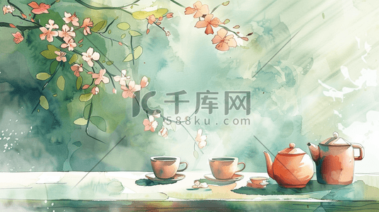 茶壶插画图片_简约绘画国画艺术风格梅花茶壶的插画3