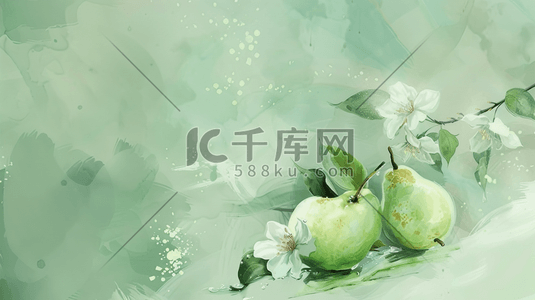 水杯简约插画图片_绿色简约清新艺术绘画梨子花朵的插画29