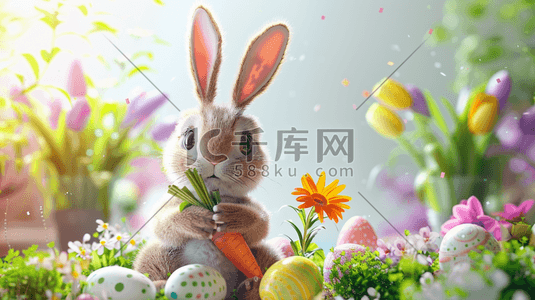 萝卜收回插画图片_彩色卡通动物小兔子萝卜的插画3