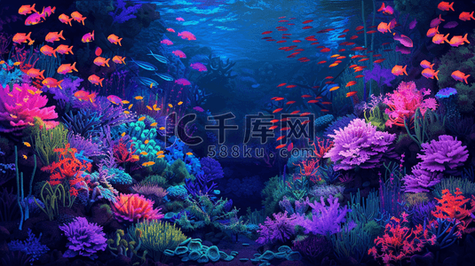 彩色水草观赏鱼鱼缸里游动的插画9