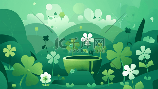 春天平面简约绿色风景树木花朵的插画7