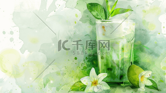 绿色简约清新艺术绘画梨子花朵的插画30