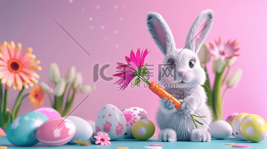 卡通动物兔子插画图片_彩色卡通动物小兔子萝卜的插画6