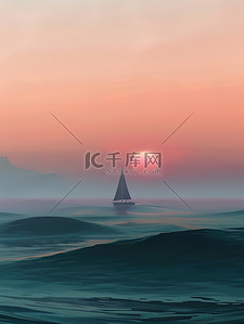 海洋孤独的帆船的剪影矢量插画