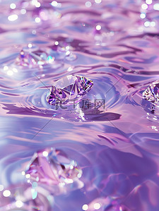 淡紫色展台插画图片_闪亮的钻石漂浮在淡紫色的水上插图