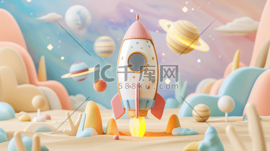 彩色卡通立体宇宙飞船行星的插画3