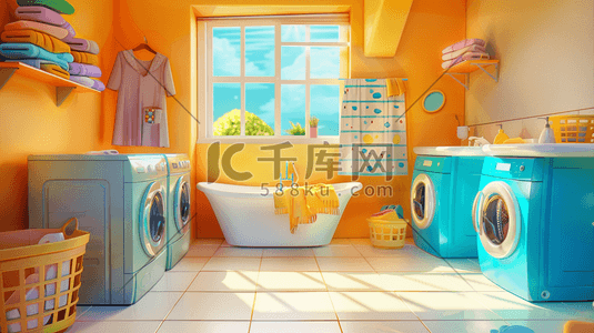 室内简约浴室洗衣房的插画11