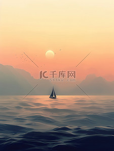 孤独剪影插画图片_海洋孤独的帆船的剪影原创插画