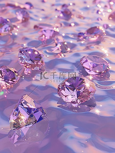 淡紫色展台插画图片_闪亮的钻石漂浮在淡紫色的水上插画图片