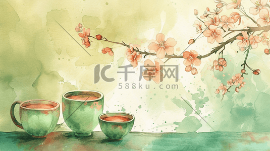 简约绘画国画艺术风格梅花茶壶的插画1