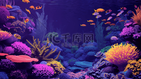 彩色水草观赏鱼鱼缸里游动的插画7
