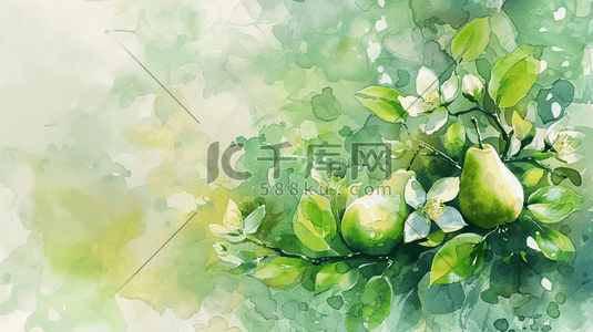 绿色简约清新艺术绘画梨子花朵的插画3