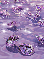 闪亮的钻石漂浮在淡紫色的水上插图