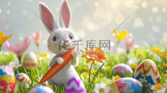 彩色卡通动物小兔子萝卜的插画1