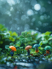 三叶草雨天微观场景插图