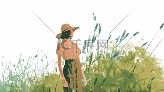 手绘彩色草坪美丽女孩欣赏的插画16