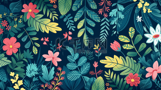 彩色手绘森林树叶纹理叶片风景的插画9