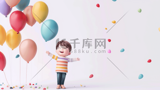 气球礼物插画图片_彩色卡通气球孩童气球礼物惊喜的插画12