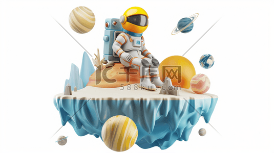 地球太空插画图片_航空航天宇航员太空生活可爱插画3