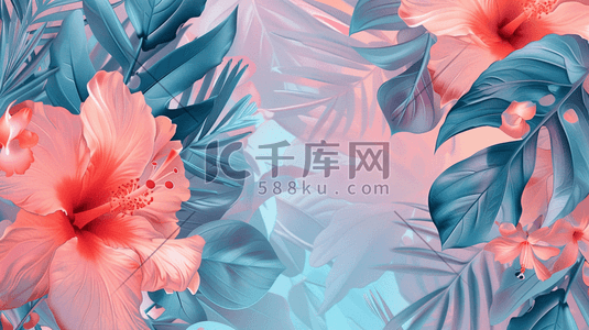 花朵树叶插画图片_彩色手绘缤纷花朵树叶纹理的插画2