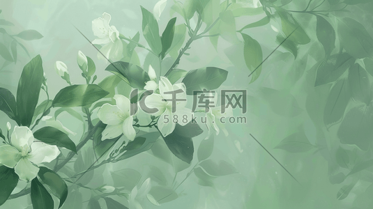 7纹理插画图片_简约绿色树叶叶片纹理花朵的插画7
