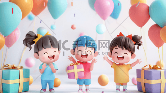 气球礼物插画图片_彩色卡通气球孩童气球礼物惊喜的插画2