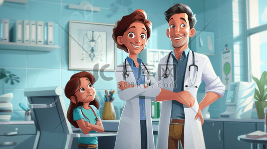 医生护士的插画图片_简约卡通医院医生护士诊室内的插画3