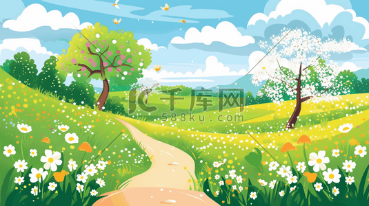 春天水彩绘画风景景区风光的插画11