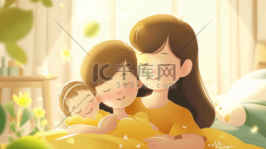 简约温馨母亲节开心母女的插画5