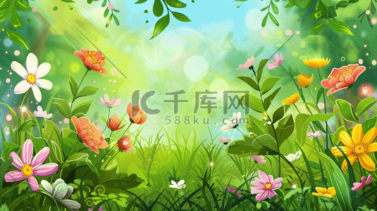 彩色简约树叶花朵纹理叶片的插画20