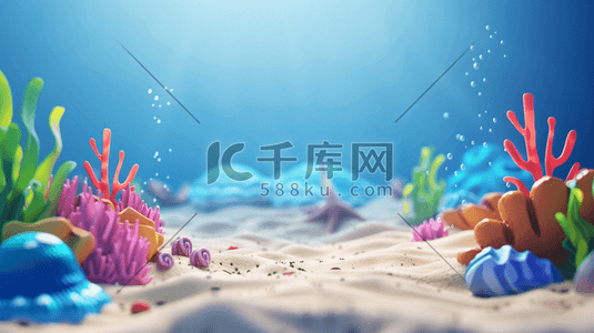 生物分子结构插画图片_蓝色简约海洋海底生物鱼类水草的插画14