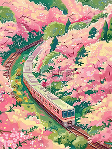 开往秋天的列车插画图片_开往春天的列车樱花插画