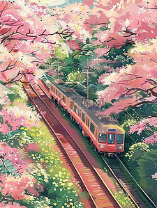 开往秋天的列车插画图片_开往春天的列车樱花素材